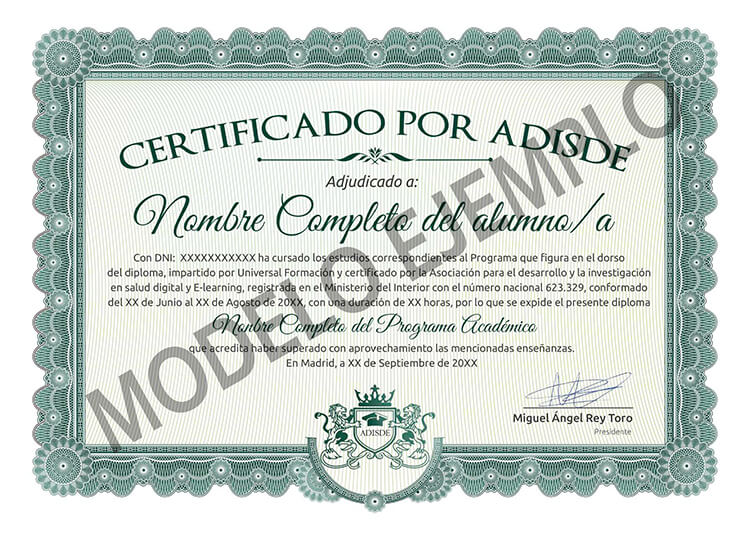 Modelo del diploma delantero ADISDE